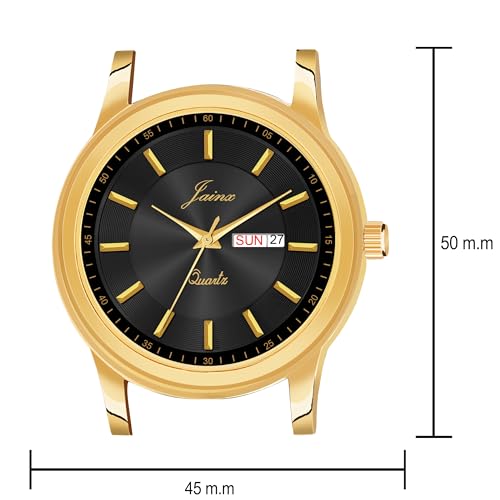 Image of jainx Premium Golden Chain Day and Date Feature Analog Wrist Watch for Men (Golden /White /Black Color Dial)