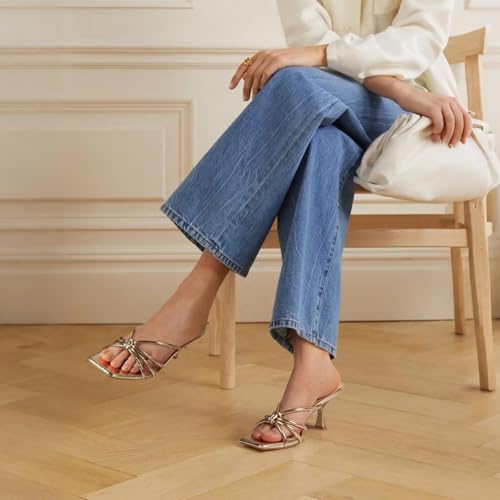Image of Women's Strappy Square Open Toe Kitten Heels Sandals Knotted Design Summer Fashion Slip On Mule Style