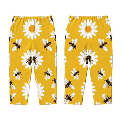 Pajama Pants Pajama Bottoms with Elastic Waistband Sleepwear Lounge PantsAnimal Bee White Daisy Flowers 13