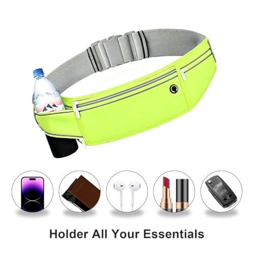Image of Slim Running Belt for Women Men,Runners Fanny Pack Phone Holder,Money Belt,Running Gear Accessories,with 3 Pockets (Grass green)