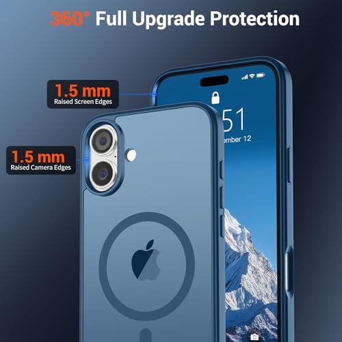 Image of SUPFINE Magnetic for iPhone 16 Plus Case(Compatible with MagSafe) (Military Grade Drop Protection) Slim Translucent Matte Shockproof with Anti-Fingerprint Phone Case,Deep Blue