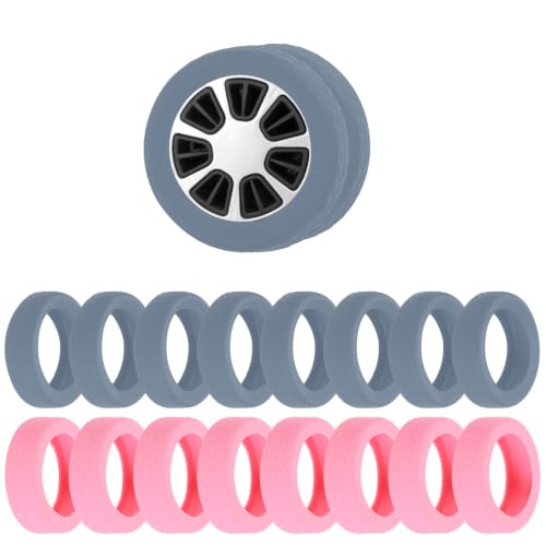 Image of 16 Pack Luggage Wheel Protection Cover, Wear Resistant Anti Noise Silicone Protector Cover for 2-3 inch Spinner Wheel for Suitcase Chairs Caster Travel, Pink /Gray Blue
