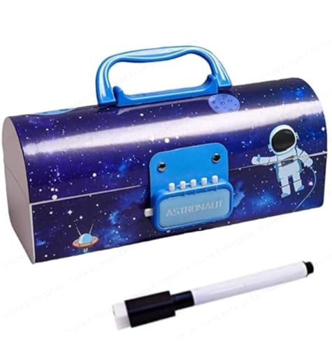 Image of WORSHIPER Cartoon Theme Pencil Box for Kids | Suitcase Style Password Lock Stationery Organizer | Multi-Layer Pen & Pencil Case for Boys & Girls (APB - Space Blue)