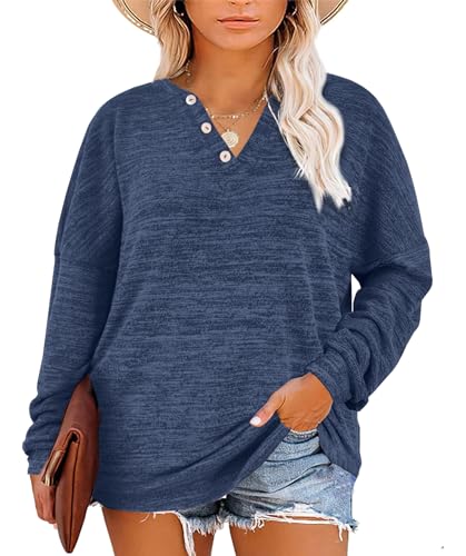 Image of Gloria&Sarah Womens Plus Size Tops Long Sleeve Henley Shirts Fall Fashion Oversized Sweatshirt Tunic Sweaters L-4XL