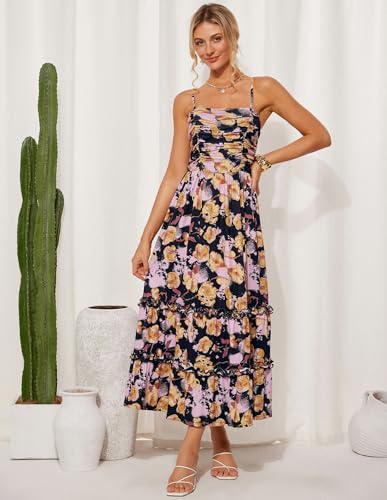 GRACE KARIN 2025 Women's Summer Floral Maxi Dress Casual Sleeveless Ruffle Tiered Wedding Guest Flowy Dresses with Pockets2
