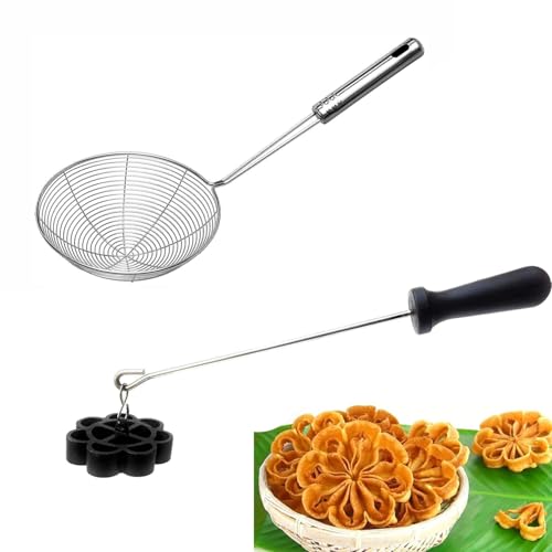 PUTHAK 1pc Non Stick Rose Cookie Mold | Multipurpose Achu Murukku Maker 1Pc 16cm Diameter Stainless Steel Deep Fry Strainer Puri Jhara Skimmer Strainer