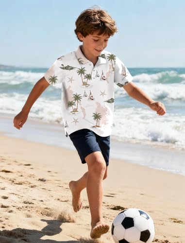 Rioofinx Kids Hawaiian Shirt Boys Short Sleeve Golf Clothes Dry Fit Performance Moisture Wicking Casual Print Polo Shirt for Beach YSHD06 11-12T — view 4