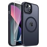 DEERLAMN Magnetic Matte Case for iPhone 13/14 with Screen Protector, [Compatible with MagSafe][Military Grade Drop Protection] Slim Translucent Shockproof Protective Phone Cover, Black