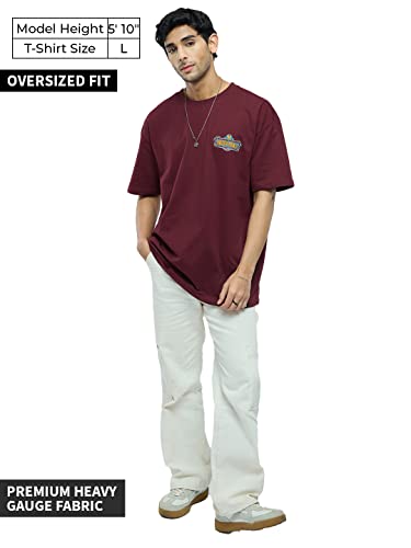 Image of The Souled Store Official Iron Man: Truck Art Men and Boys Oversized fit Graphic Half Sleeve Cotton Burgundy Color Oversized T-Shirts