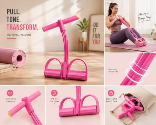 Image of Pull Reducer Bands 4 Tubes Body Pedal Exerciser Yoga Crossfit Exercise, Arm Exercise, Body Building Training Men and Women (Pink Pull Reducer)