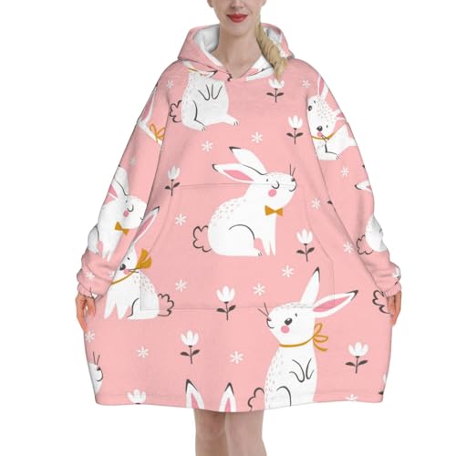 Couverture à capuche lapin blanc haut de gamme, sweat polaire doux et géant pour homme et femme