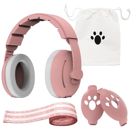 2-in-1 Baby Ear Muffs for Hearing Protection, Noise Cancelling Earmuffs for Babies and Toddlers up to 48 Months, Adjustable Baby Headphones with Stretchy Band, Improves Sleep - Pink