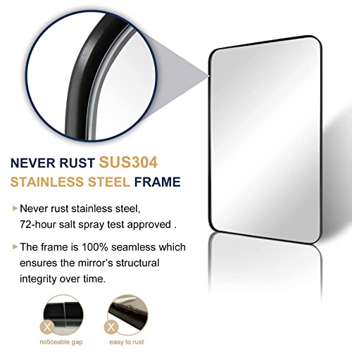 Andy Star Wall Mirror For Bathroom, Mirror For Wall With Black Metal Frame 22" X 30", Decorative Wall Mirrors For Living Room,Bedroom, Glass Panel Rounded Corner Hangs Horizontal Or Vertical #TOP3