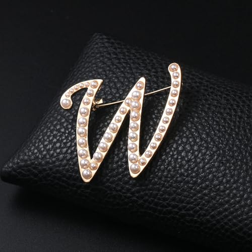 Image of Initial Letter Brooch Pin Pearl Letter Brooches Golden Pins Accessories Jewelry Birthday Chrisrmas Gift for Women