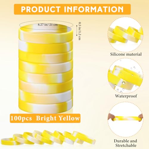 Image of Liliful 100 Pcs Silicone Rubber Wristbands Rubber Wristband Bracelet Bands for Silicone Wristbands for Women Men(Yellow and White)
