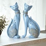 XINJIEJIE Sculpture Statues Figurine Statuette,Fleurs De Sculpture Bleue Chat Design Résumé Art Figurines D’Animaux Creative Statue Décorations De Noël pour La Maison Salon Corridor Artwork Ornements