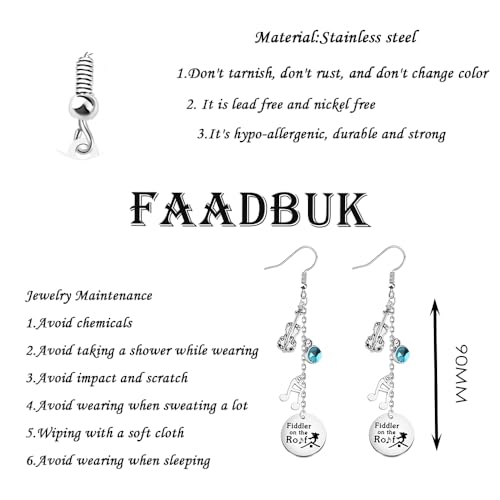 Image of FAADBUK Fiddler Musical Inspired Charm Bracelet Broadway Musical Gift Fiddler Fan Gift Opening Night Gift (Fiddler Earring), Small