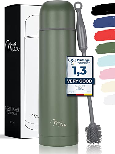 Milu Thermos Caffè Borraccia Termica - 1L, 750ml, 500ml - Termos Bottiglia Acqua per Vuoto in Acciaio Inox per Mantenere Caldo/Freddo (Verde Oliva, 500 ml)