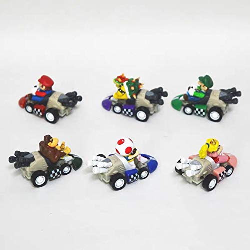 6 Pcs Mini Mario Kart Pull Back Cars Cake Topper Figures Toy Set (2")-Kids Birthday Party Cake Decoration Supplies #TOP2