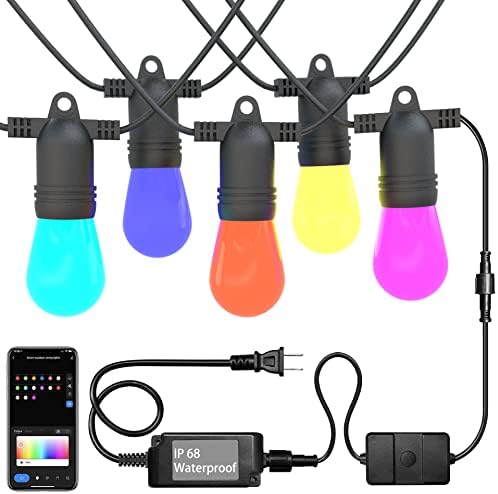 SUNTHIN Smart Outdoor String Lights, 49FT Colored Patio Lights Work with Alexa & Google Assistant, 15 Shatterproof RGBW Bulbs, Waterproof Hanging Lights for Porch, Yard, Pergola, Deck, Garden