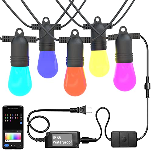 SUNTHIN Smart Outdoor String Lights, 49FT Colored Patio Lights Work with Alexa & Google Assistant, 15 Shatterproof RGBW Bulbs, Waterproof Hanging Lights for Porch, Yard, Pergola, Deck, Garden