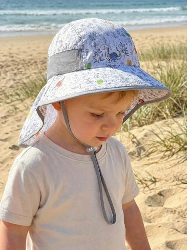 Image of icolor Kids Sun Hat UPF50+ Sun Protection Bucket Hat Toddler Summer Beach Play Hats with Neck Flap for Girl Boy Ages 3~10