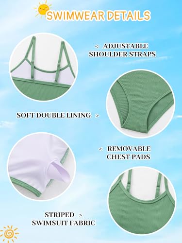 Image of Girl's 2 Piece Swimsuit Solid Spaghetti Strap Bikini Sets Beach Bathing Suit Swimwear for Teen Kids
