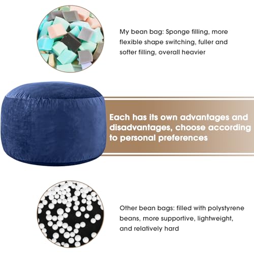 Image of Bean Bag Chairs for Adults - Memory Foam Furniture BeanBag Chair - Kids /Teens Sofa with Soft Micro Fiber Cover - Round Fluffy Couch for Living Room Bedroom College Dorm - 4 ft, Navy