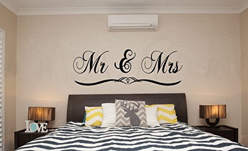 Dnven Mr & Mrs Wall Decals Husband And Wife Couples Headboard Bedrooms Stickers Home Handmade Lettering Sayings Quotes Romantic Wedding Anniversary Wall Decals 59 Inches X 20 Inches #TOP1