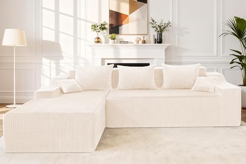 Image of HABUTWAY 101'' Modular Sectional Sofa Cloud Couch with Deep Seat, Modern L-Shaped Convertible Couches Upholstered Couch with Chaise for Living Room Bedroom(Beige, Left-Facing Chaise)