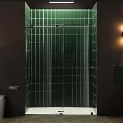Woodbridge 57.5-60" W x 80" H Frameless Single Sliding Soft-Close Shower Door with Tempered Glass & Explosion Proof Film in Matte Black Finish
