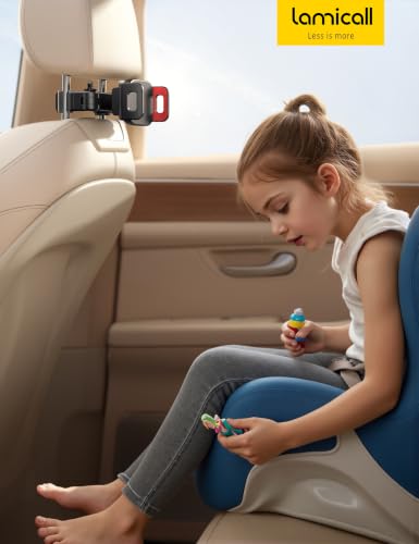 Image of Lamicall Car Headrest Tablet Holder - 3 in 1 Extension Arm Tablet Car Mount | Road Trip Essentials for Kids, for 4.7-11 inch Devices, for iPad Pro Air Mini, Galaxy, Fire HD, Red