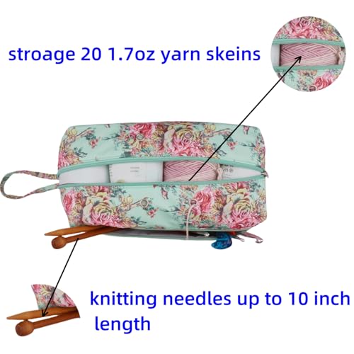 Image of WAZAIGUR Small Portable Tote Travel Outdoor Crochet Yarn Storage Bag Knitting Project Bag, Green