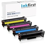4 Inkfirst Remanufactured Toner Cartridges CE410X CE411A CE412A CE413A 305A 305X Replacement for HP 305A 305X Color Laserjet Pro 300 Color MFP M375nw Pro 400 Color M451dw M475dn M475dw M451nw M451dn
