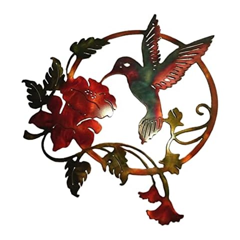 RSTYS Round Metal Birds Wall Art Decor,11.8inch Wall Silhouette Hanging Decor ,Outdoor Metal Wall Art Circles for Living Room Home Bedroom Office, red Cover