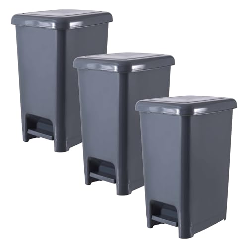 Image of Superio Slim Trash Can with Foot Pedal - 10.5 Gallon Step-On Trash Can with Lid, Large Plastic Garbage Can, Trashcan for Bathroom, Kitchen, Office, Bedroom, Dorm Room, Patio, - Onyx Grey, 3
