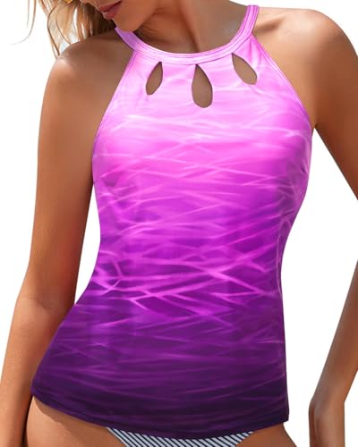 Image of Tempt Me High Neck Tankini Top Backless Bathing Suit for Women Key Hole Swimsuit Swim Top Only