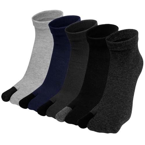 PUTUO Flip Flop Tabi Socken für Herren Japanische Socken mit Zwei Zehen Herren 2 Zehensocken Baumwolle Lustig Geta Socken für Männer Größe 40-45 5 Paare
