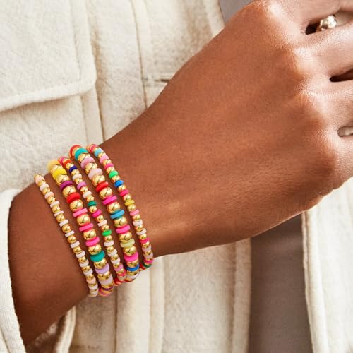 Variant 3 - M MOOHAM Gold Beaded Bracelets for Women Teen Girls - Birthday Gifts for 8 9 10 11 12 13 14 15 Year Old Teenage Girls 14K Gold Plated Beaded Stretch Bracelet Stack Set Trendy Stuff Jewelry Gift