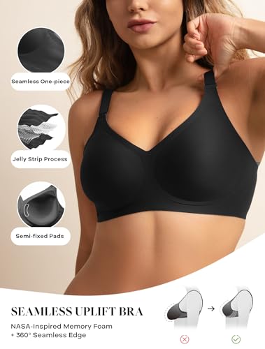 Image of Women V Neck Wireless Bra Full Coverage Comfort Jelly Strip Bras Supportive Seamless Bralette
