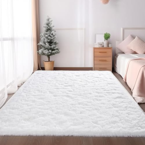 Zentavio White Area Rugs for Bedroom Soft Large Living Room Rugs 6x9 Fluffy Furry Shag Aesthetic Carpet Plush High Pile Floor Rug for Nursery Kids Room Dorm Home Decor
