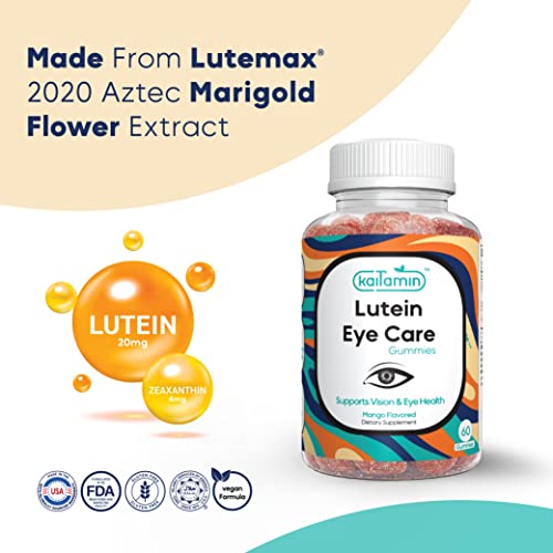 Kaitamin Lutein & Zeaxanthin Eye Supplement For Adults| Blue-Light Protection, Screen-Ray Protection, Dry-Eye Support, Yummy Mango Flavored Vegan, Gluten-Free, Made With Coconut Oil. 60 Gummies #TOP3