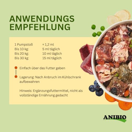 Anibio Barf Öl 500ml – All-in-One Öl-Complex 5 mit Kräutern für Hunde | Kaltgepresste Ölmischung mit Omega 3, 6 & 9 | barfen | Barföl | Made in Germany