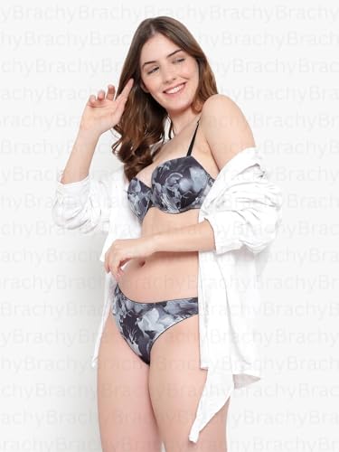 Image of Brachy Women Elegant Sexy Lacy Love Printed Double Haveliy Push up Bra Panty Bridal Set