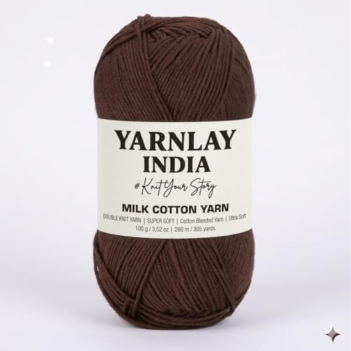 Image of Yarnlay 3 Ply Soft Milk Cotton Yarn for Crochet Knitting, Amigurumi, Punch Needle .DIY Crafts, Summer Wear,Flowers Toys & Cushion Covers 100g (250m) (Shade 30: Choco Browm)