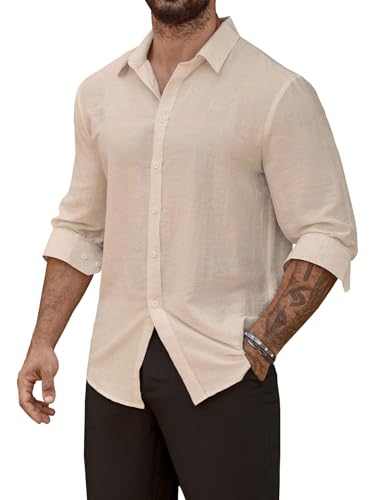 Image of Men's Casual Button Down Shirts Long Sleeve Linen Touch Textured Shirt Wrinkle Free Fashion Casual Vacation Beach Summer Shirt (1001)