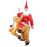 Obelunrp Disfraz de Santa Inflable para adultos, Diverten Santa Claus Riding Elk Traje para el cosplay de Navidad (por encima de 150 cm)