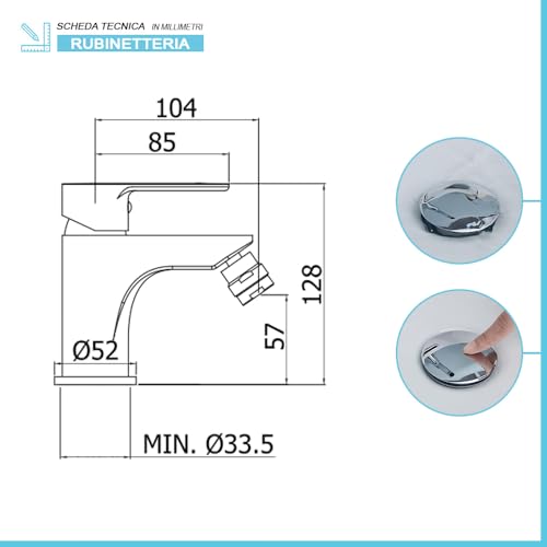 Set Miscelatori Lavabo Alto E Bidet Con Scarico Click-Clack Incluso, In Ottone Cromato Con Leva Monocomando, Zoe - 3