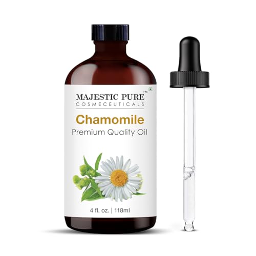 Majestic Pure Essential Oil with Glass Dropper - 100% Pure and Natural - Essential Oils for Diffuser Aromatherapy Soap and Candle Making Chamomile Essential Oil Chamomile Oil 4 Fl Oz