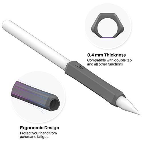 Image of NIUTRENDZ 3 Pack Silicone Grip for iPencil 2 & Apple Pencil Pro & Apple Pencil (USB-C) Ergonomic Design Protective Case Cover Sleeve (White + Grey + Black)